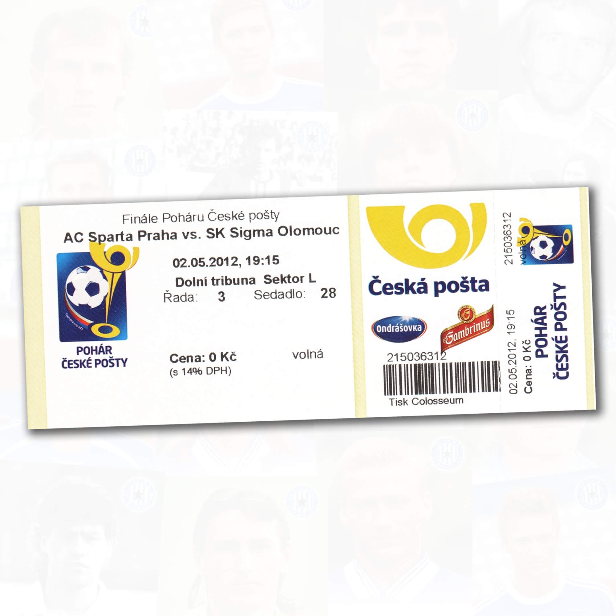 Vstupenka z finále poháru, kde Sigma získala jedinou trofej v klubové historii