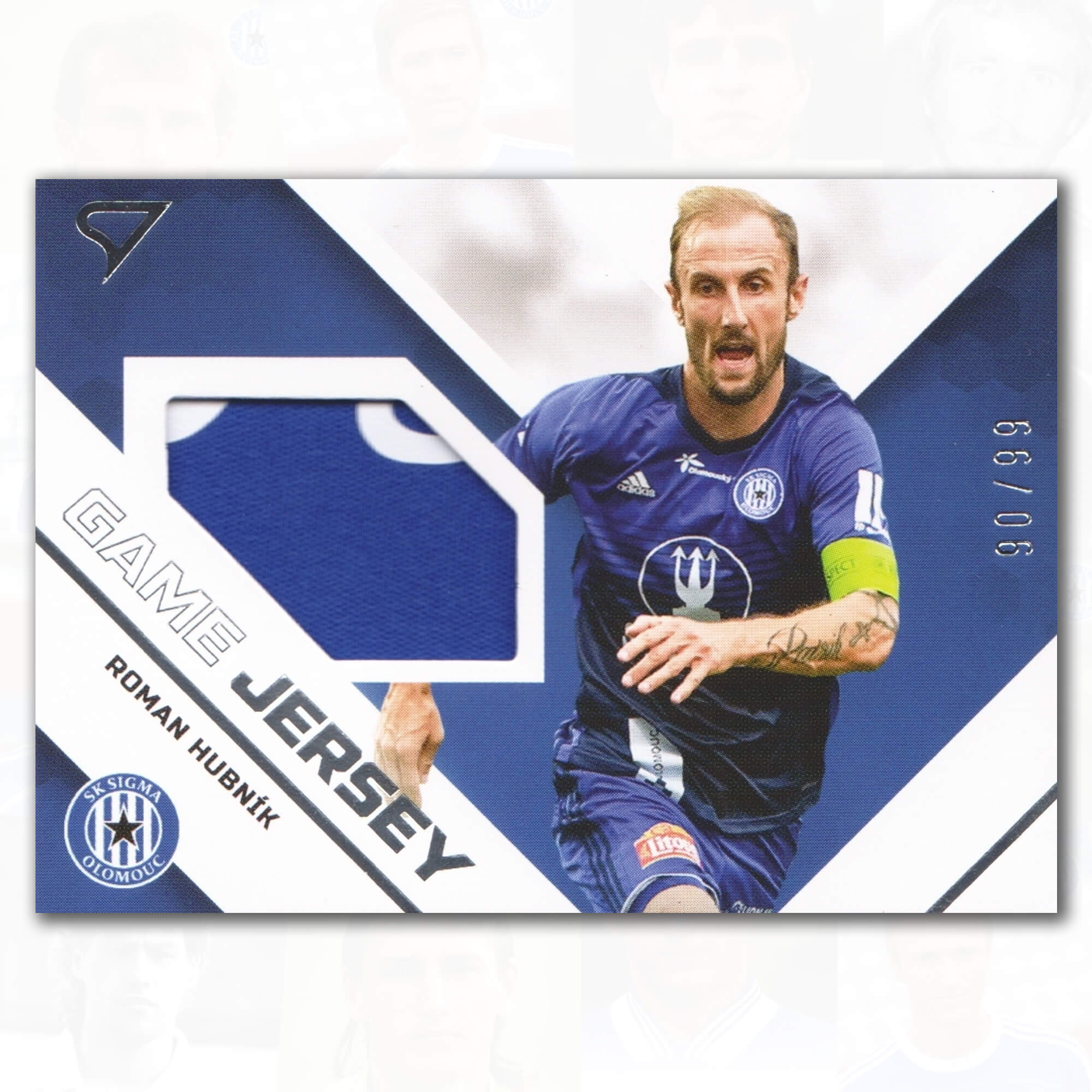 Roman Hubník - kartička s kouskem hraného dresu, limit /99